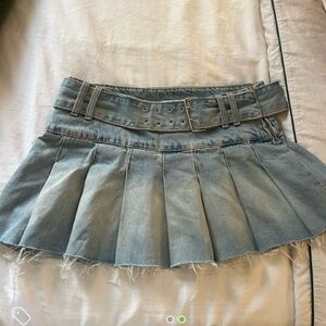 Pleated Denim Skirt